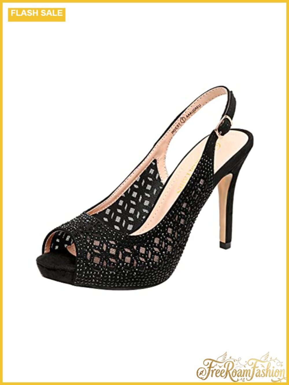 Platform Peep Toe Slingback Pump Heels Rhinestone Mesh Buckle Stiletto